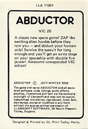 Box back cover for Abductor on the Commodore VIC-20.