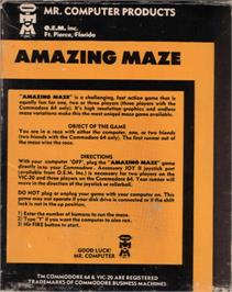 Box back cover for Amazing Maze on the Commodore VIC-20.