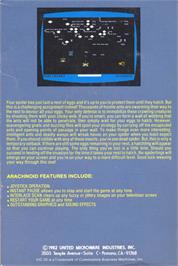 Box back cover for Arachnoid on the Commodore VIC-20.