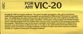 Box back cover for Arcadia on the Commodore VIC-20.