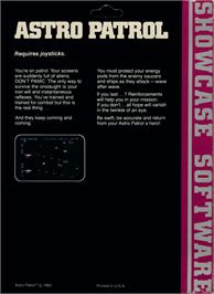 Box back cover for Astro Patrol on the Commodore VIC-20.