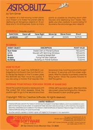 Box back cover for Astroblitz on the Commodore VIC-20.