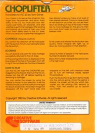 Box back cover for Choplifter on the Commodore VIC-20.