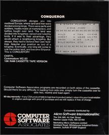 Box back cover for Conqueror on the Commodore VIC-20.