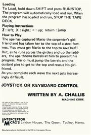Box back cover for Crazy Kong (Udo Gertz) on the Commodore VIC-20.