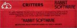 Box back cover for Critters on the Commodore VIC-20.