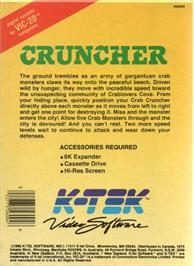 Box back cover for Cruncher on the Commodore VIC-20.