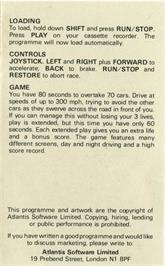 Box back cover for Death Race on the Commodore VIC-20.