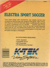 Box back cover for Electra Sport Soccer on the Commodore VIC-20.