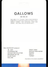 Box back cover for Gallows on the Commodore VIC-20.