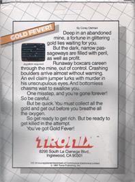 Box back cover for Gold Fever on the Commodore VIC-20.