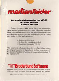 Box back cover for Martian Raider on the Commodore VIC-20.
