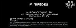 Box back cover for Minipedes on the Commodore VIC-20.