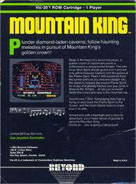 Box back cover for Mountain King on the Commodore VIC-20.