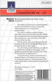 Box back cover for Mutant Herd on the Commodore VIC-20.