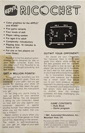 Box back cover for Ricochet on the Commodore VIC-20.