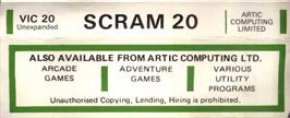 Box back cover for Scram 20 on the Commodore VIC-20.