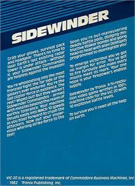 Box back cover for Sidewinder on the Commodore VIC-20.