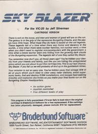 Box back cover for Sky Blazer on the Commodore VIC-20.
