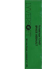 Box back cover for Space Assault on the Commodore VIC-20.