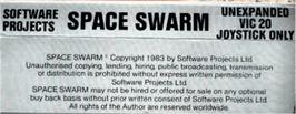 Box back cover for Space Swarm on the Commodore VIC-20.