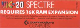 Box back cover for Spectre on the Commodore VIC-20.