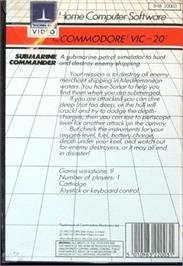 Box back cover for Submarine Commander on the Commodore VIC-20.