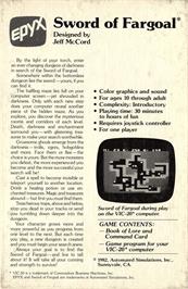 Box back cover for Sword of Fargoal on the Commodore VIC-20.