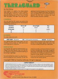 Box back cover for Terraguard on the Commodore VIC-20.