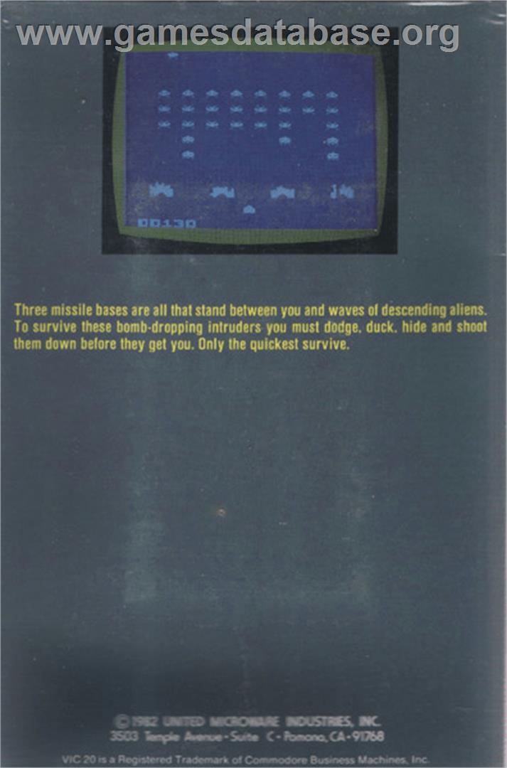 Alien Blitz - Commodore VIC-20 - Artwork - Box Back