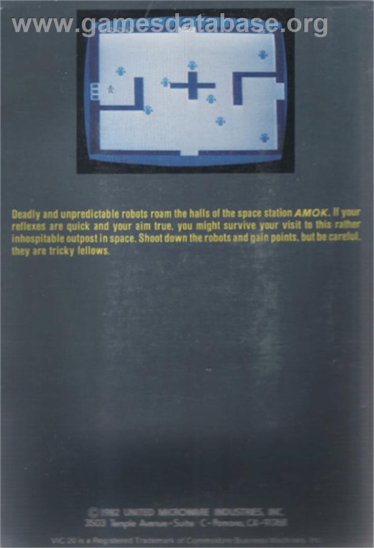 Amok - Commodore VIC-20 - Artwork - Box Back