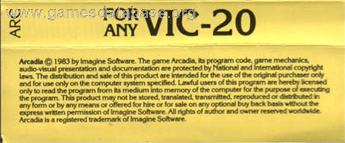 Arcadia - Commodore VIC-20 - Artwork - Box Back
