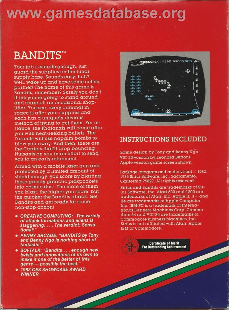 Bandits - Commodore VIC-20 - Artwork - Box Back