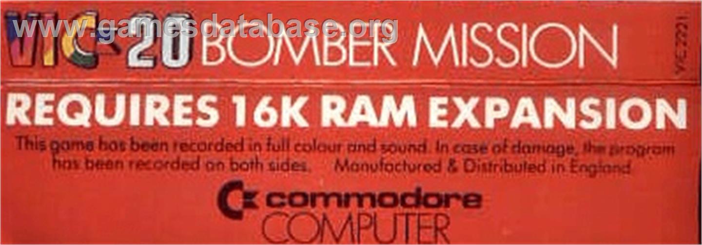 Bomber Mission - Commodore VIC-20 - Artwork - Box Back