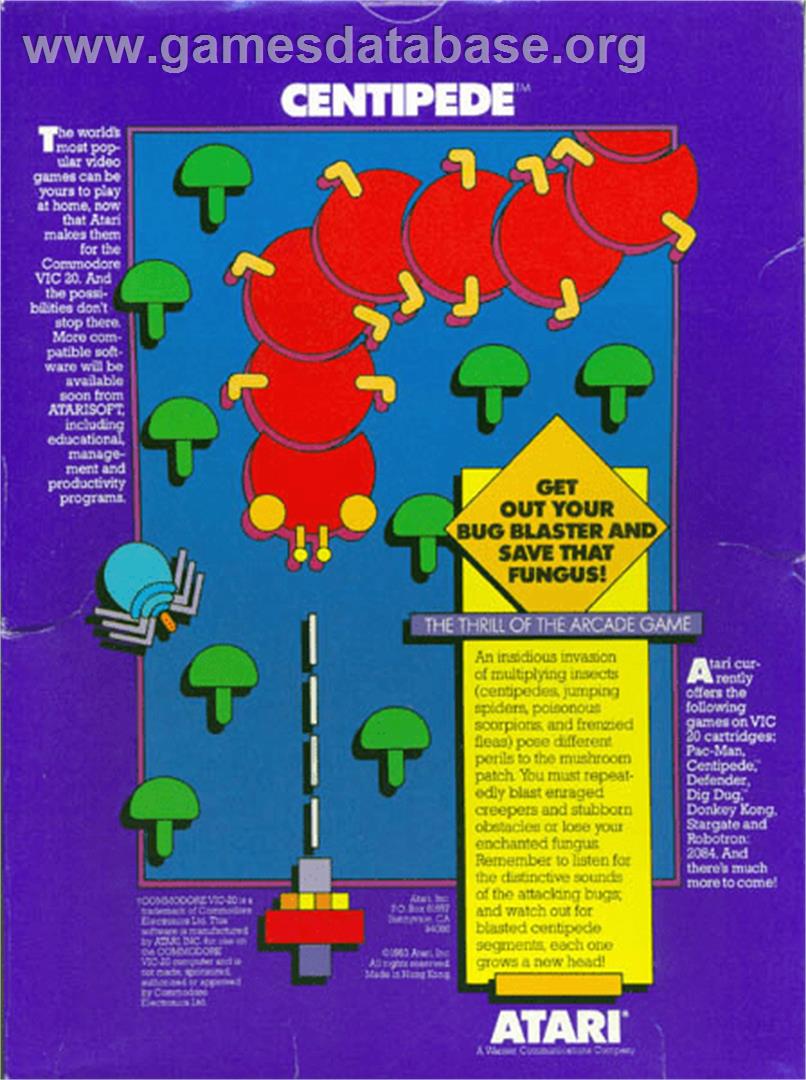 Centipede - Commodore VIC-20 - Artwork - Box Back