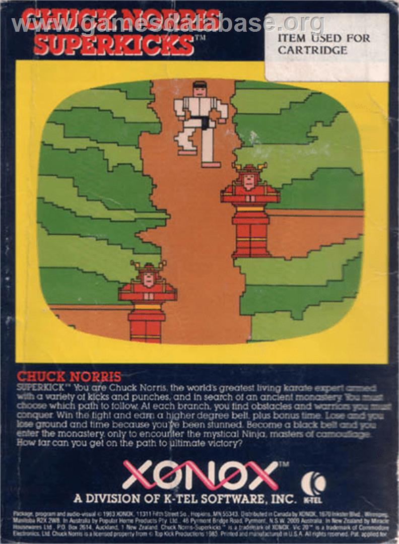 Chuck Norris Superkicks - Commodore VIC-20 - Artwork - Box Back