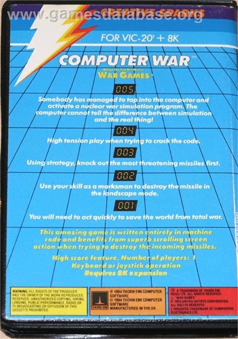 Computer War - Commodore VIC-20 - Artwork - Box Back