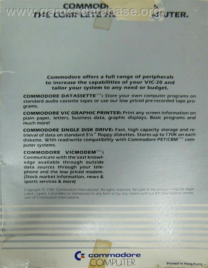 Cosmic Cruncher - Commodore VIC-20 - Artwork - Box Back