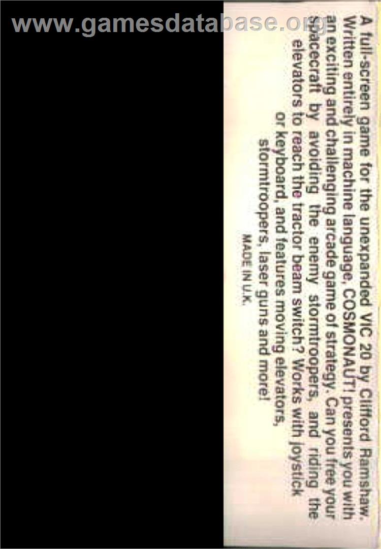 Cosmonaut - Commodore VIC-20 - Artwork - Box Back