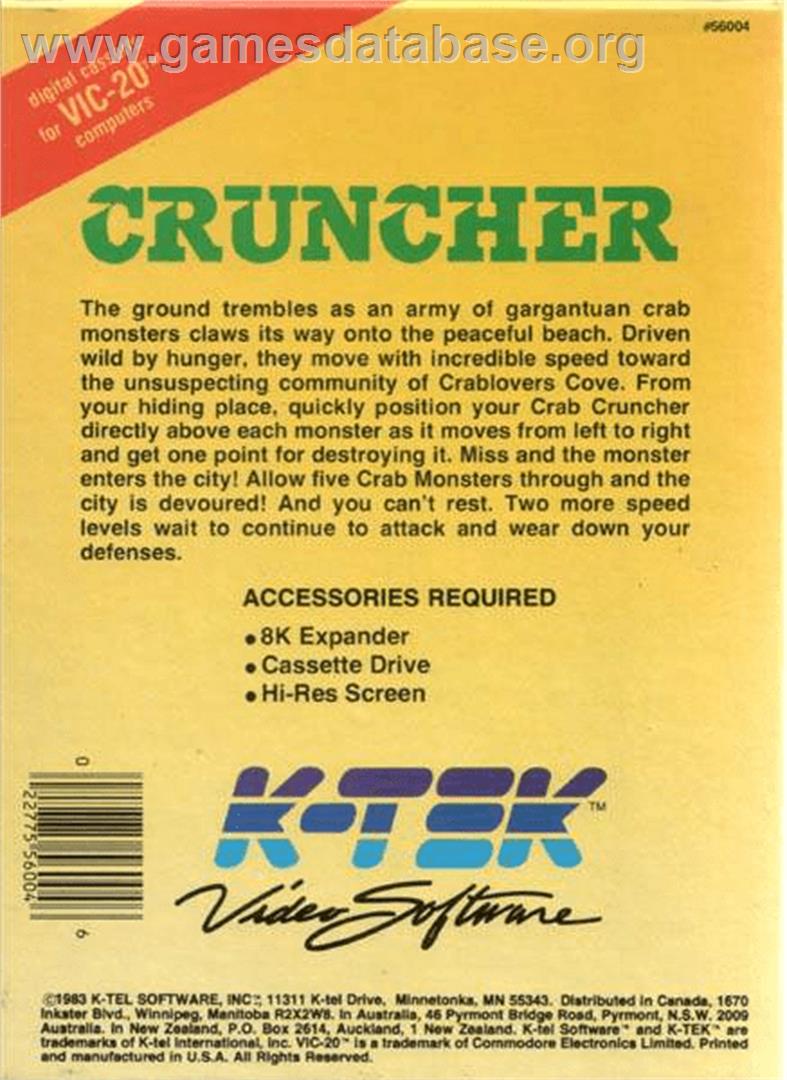 Cruncher - Commodore VIC-20 - Artwork - Box Back