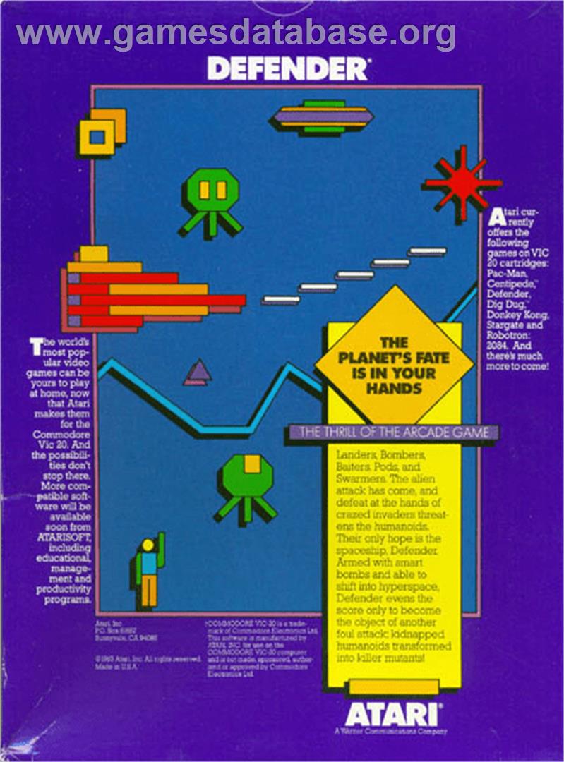 Defender - Commodore VIC-20 - Artwork - Box Back