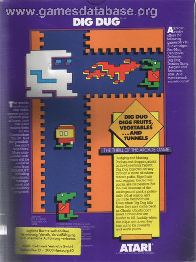 Dig Dug - Commodore VIC-20 - Artwork - Box Back