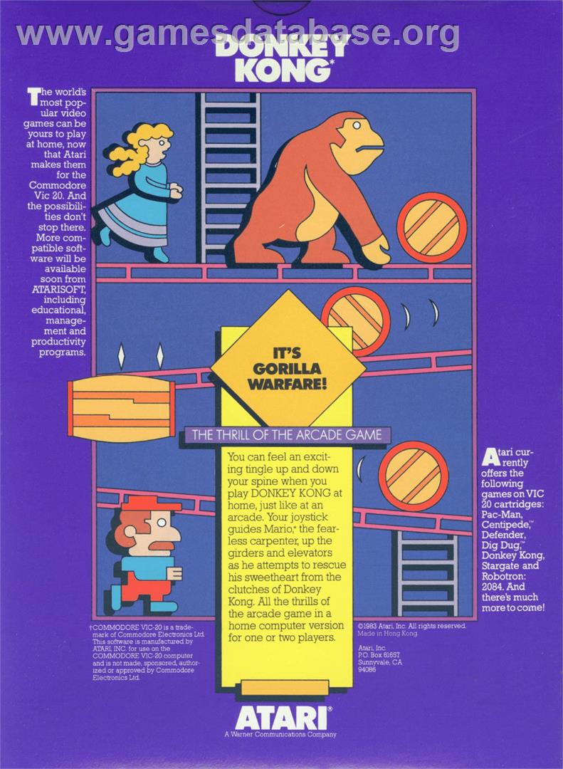 Donkey Kong - Commodore VIC-20 - Artwork - Box Back