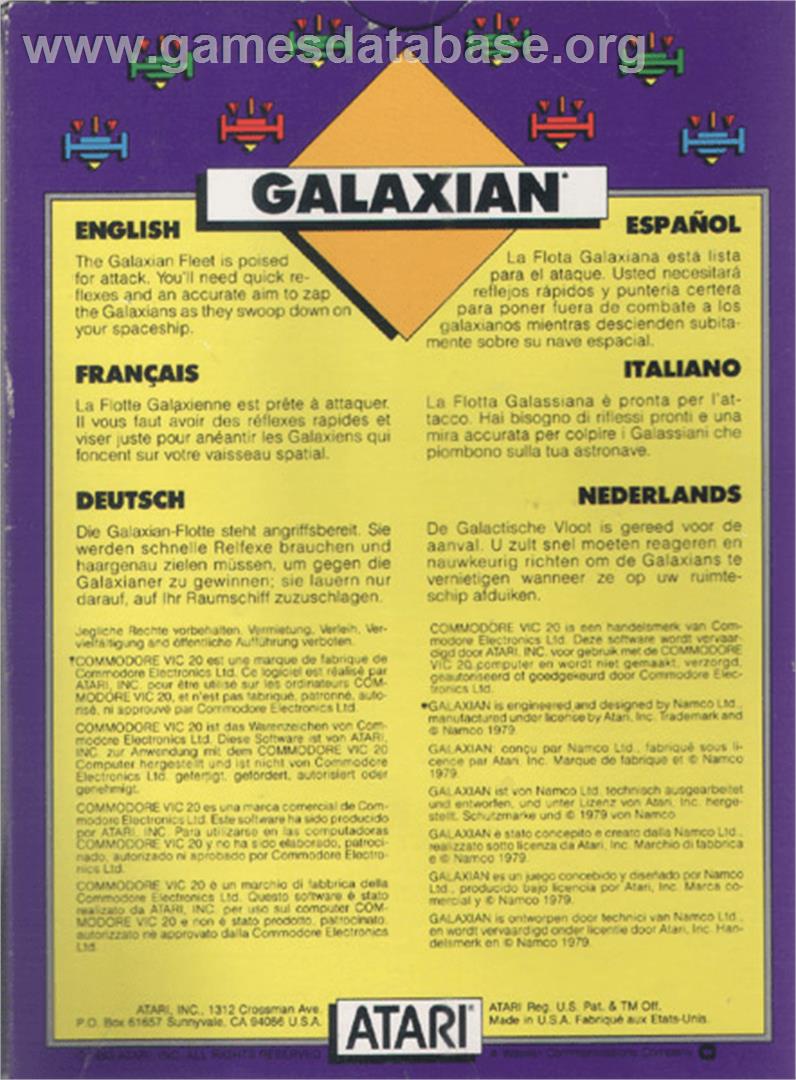 Galaxian - Commodore VIC-20 - Artwork - Box Back