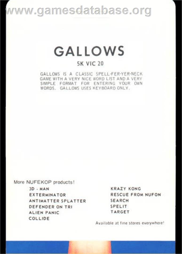 Gallows - Commodore VIC-20 - Artwork - Box Back