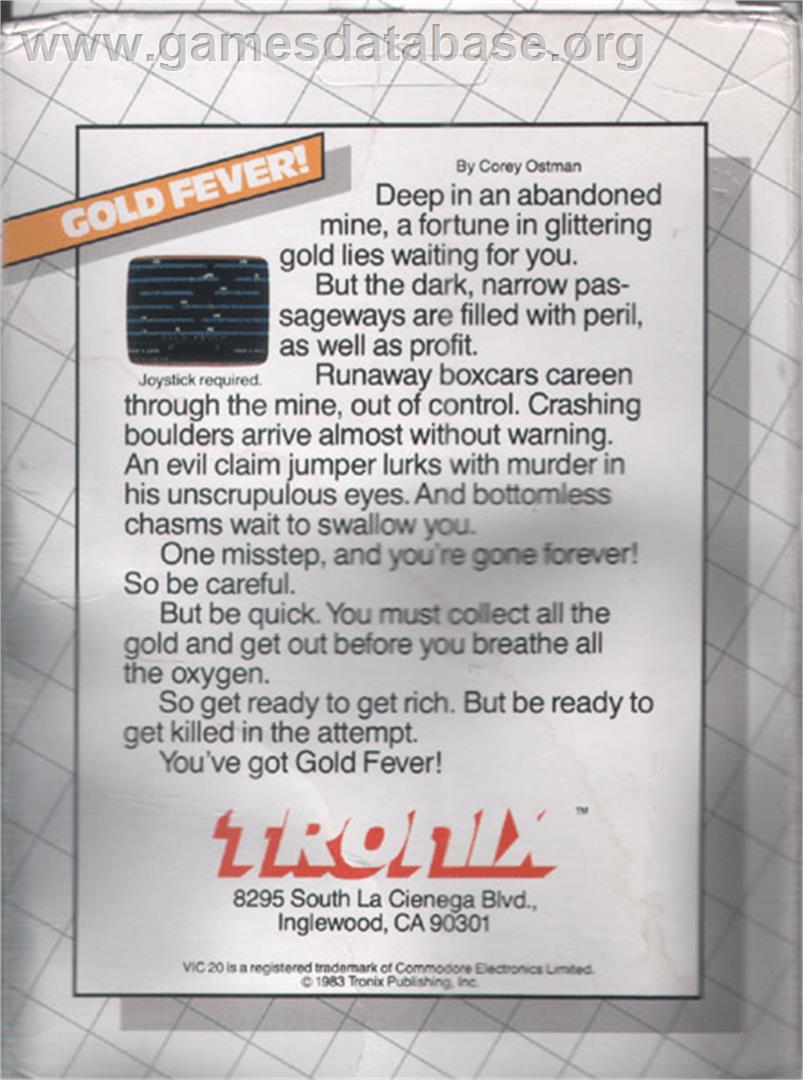 Gold Fever - Commodore VIC-20 - Artwork - Box Back