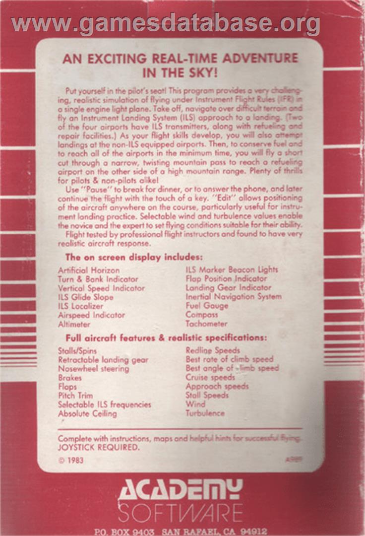 Ifr - Flight Simulator - Commodore VIC-20 - Artwork - Box Back