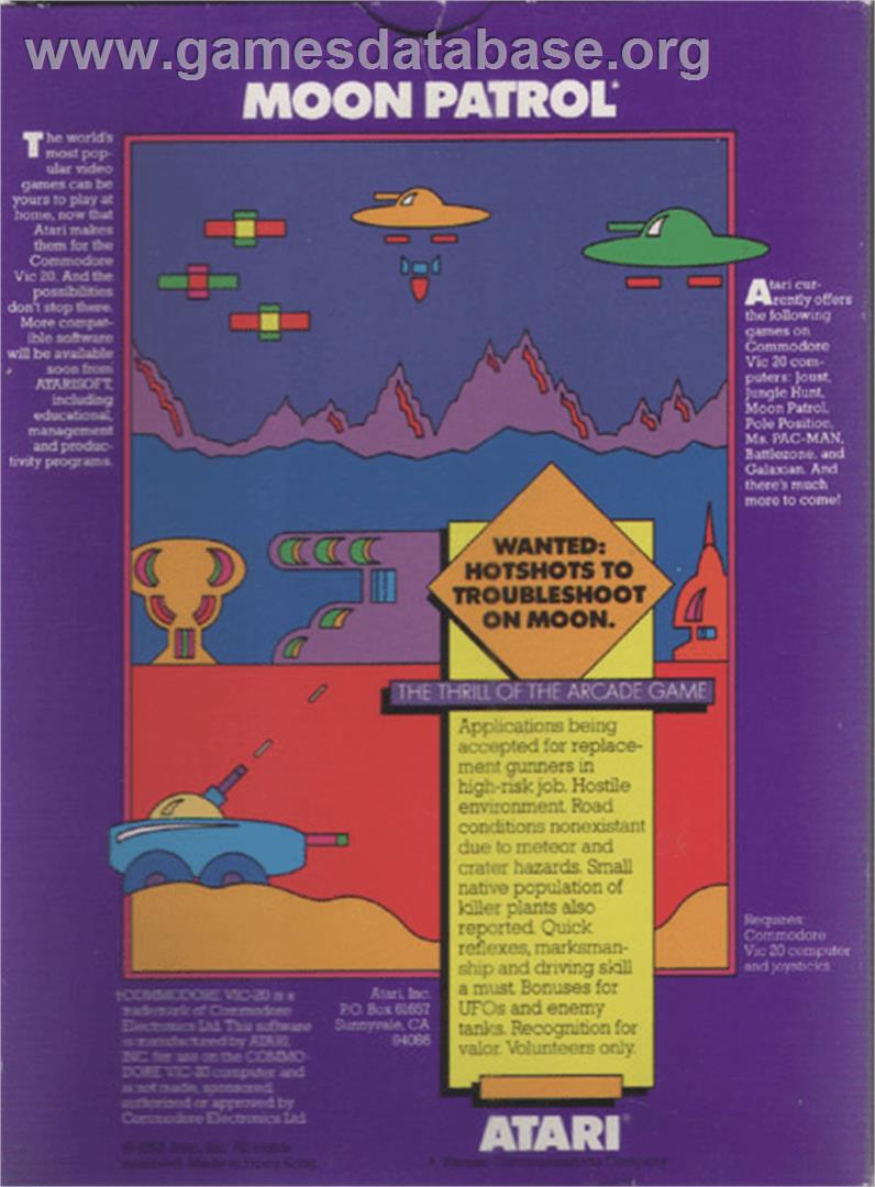 Moon Patrol - Commodore VIC-20 - Artwork - Box Back