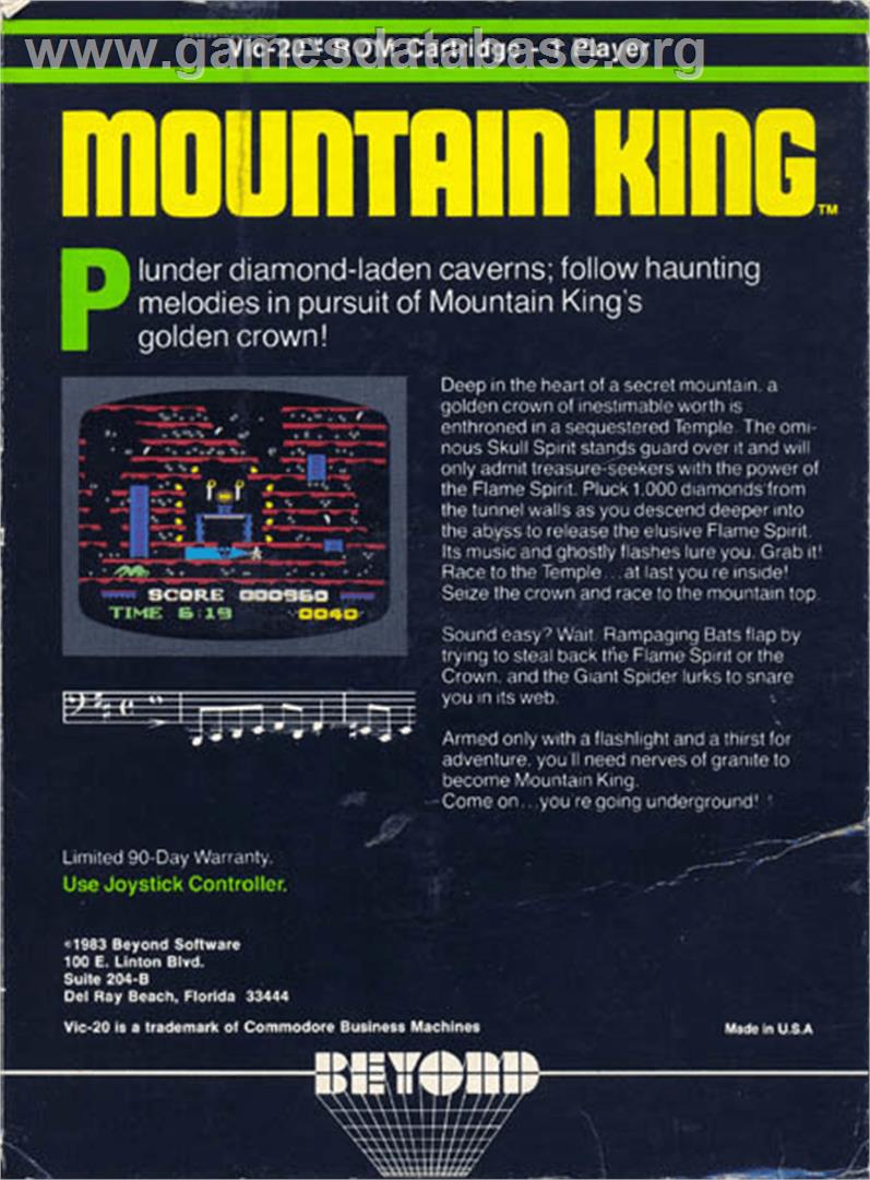 Mountain King - Commodore VIC-20 - Artwork - Box Back