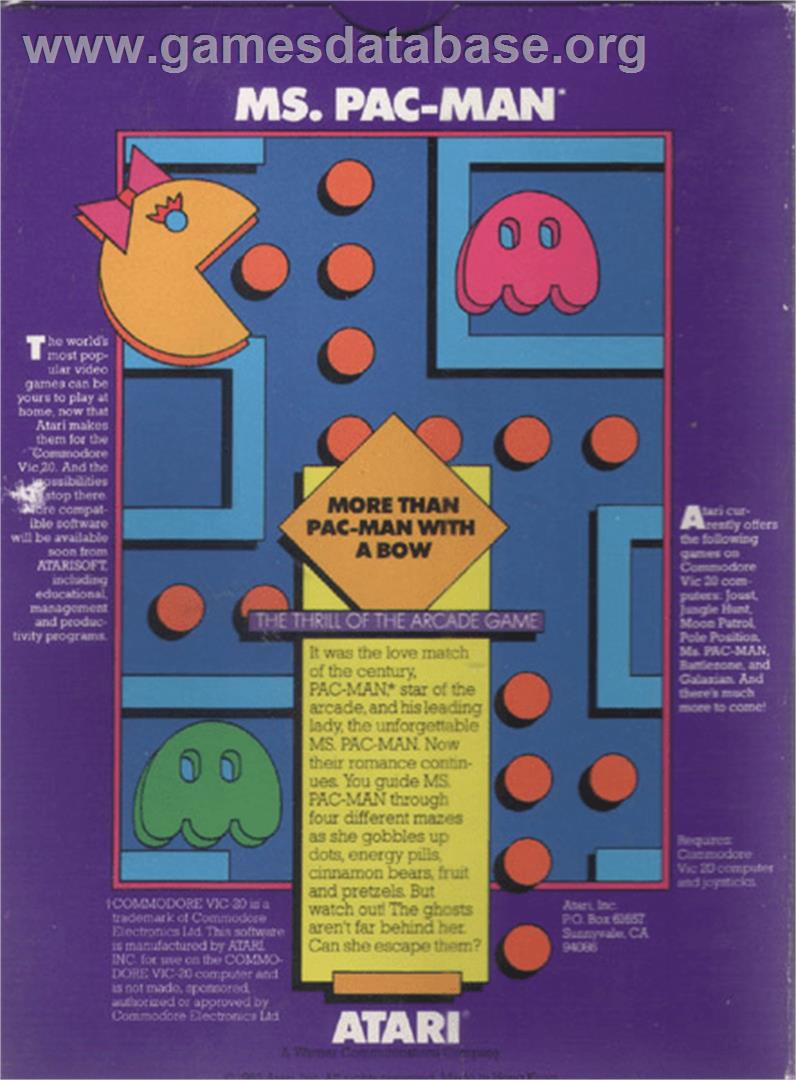 Ms. Pac-Man - Commodore VIC-20 - Artwork - Box Back